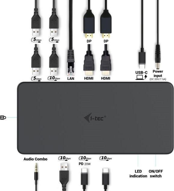 Actual product image i-tec Cadual4kdockpd2 (USB-C, Thunderbolt, 13 Ports)