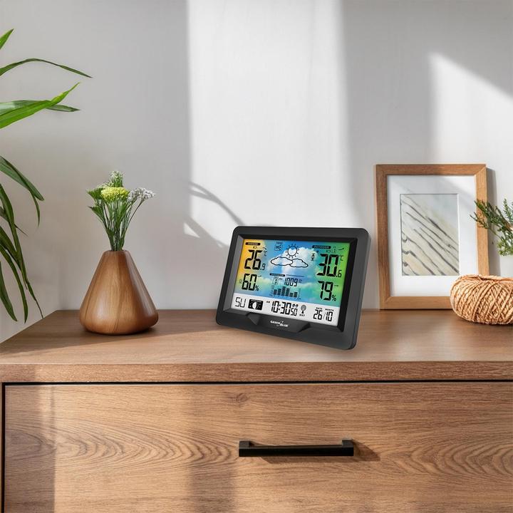 Produktbild Greenblue Funkwetterstation Farbe mit DCF Mondphasen Barometer Kalender Netzteil GB540N