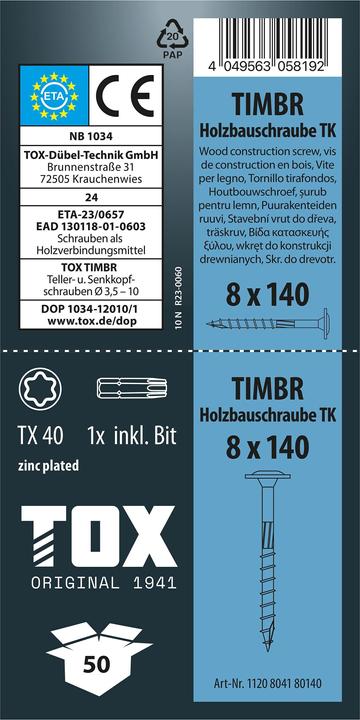 Produktbild Tox TIMBR 8,0 x 140 TK (50 Stk.) (50 Schrauben pro Stück)