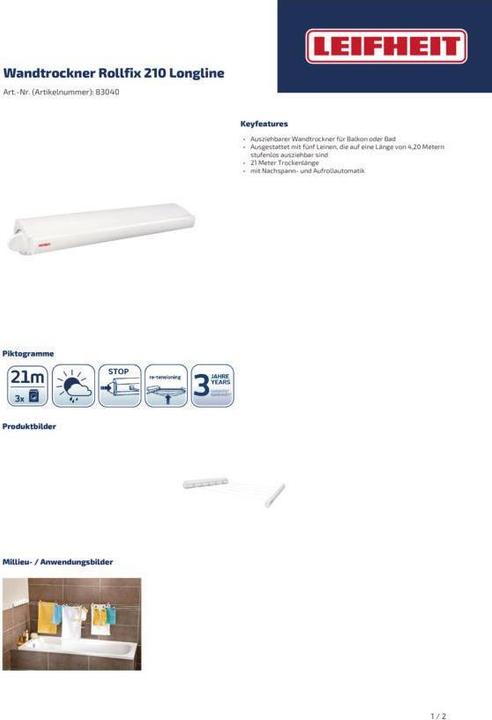 Actual product image Leifheit Rollfix 210 Longline wall dryer (21 m)