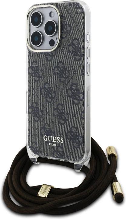 Guess GUHCP16LHC4SEW iPhone 16 Pro 6.3" brązowy/brown hardcase Crossbody Cord 4G Print