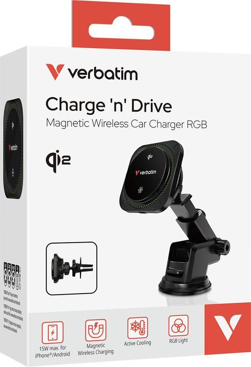 Actual product image Verbatim Charge'n'Drive Magnetic Wirel.Car Charger Qi2 RGB 31860