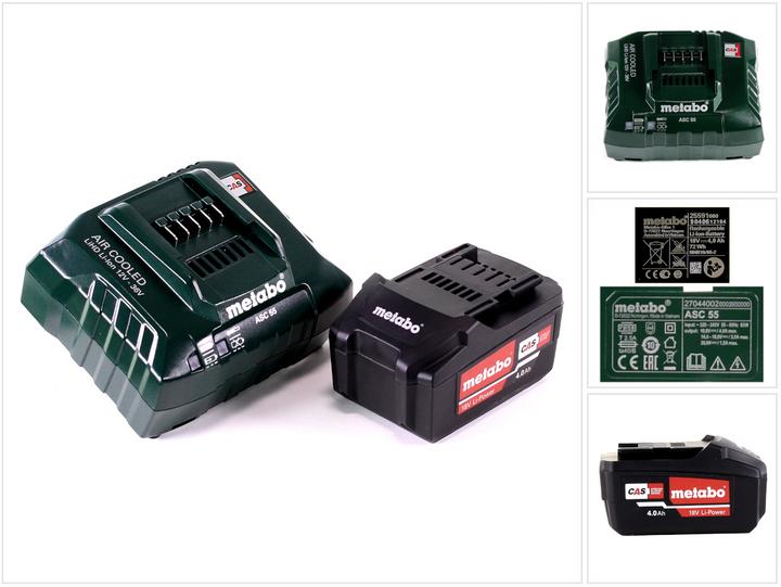 Metabo Set di base 18V con 1x batteria Li-Power 4.0 Ah ( 625591000 ) + caricatore ASC 55 ( 627044000 ) (18 V)