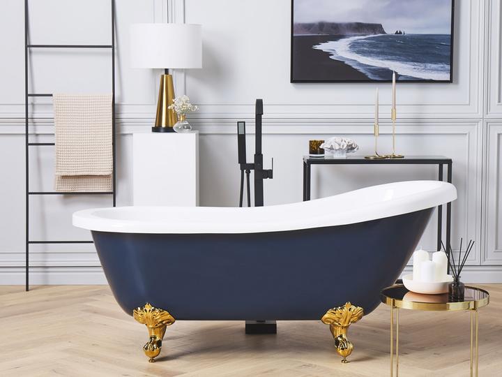 Produktbild Beliani Badewanne freistehend blau / weiss oval 170 x 76 cm CAYMAN (359 l, 170 cm, 78 cm)