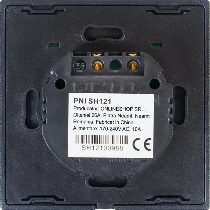 Immagine prodotto PNI Interruttore singolo con touch SH121, in vetro, nero, con display LED, 10A 200W