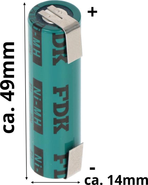 Actual product image Sanyo Akku Flat Top, Lötfahne U-FORM (1 pcs., AA, 1650 mAh, Rechargeable battery)