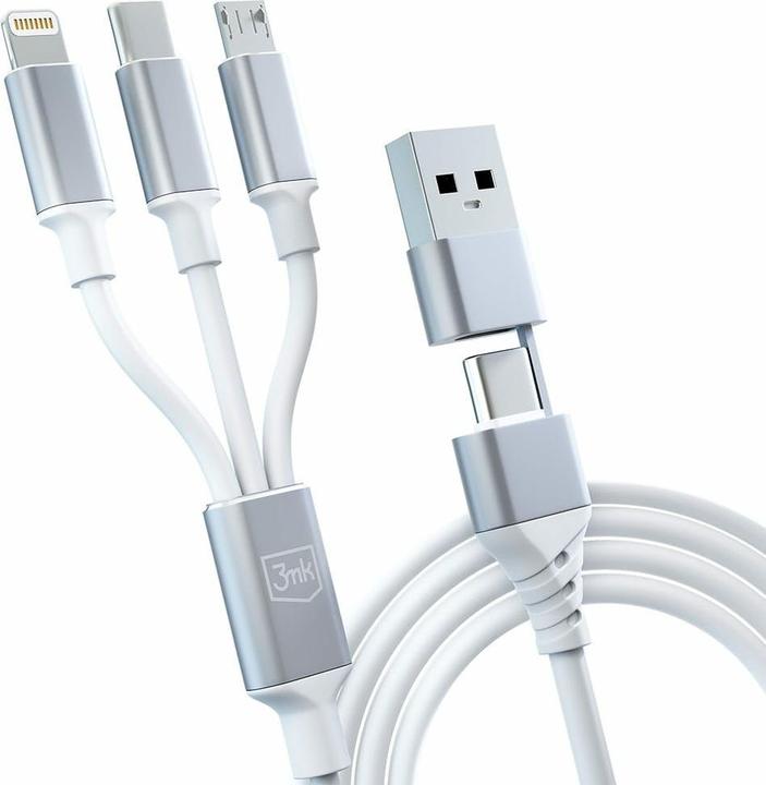 Produktbild 3MK Hyper Cable 3w1 USB-A/USB-C - USB-C/Micro/Lightning 1.5m Biały/White Kabel (1.50 m, USB 3.2 Gen 1, 12 W)