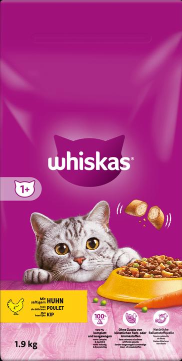 Whiskas Katzenfutter trocken, 1+ mit Huhn 1,9 kg (Adult, 1 Stk., 1900 g)