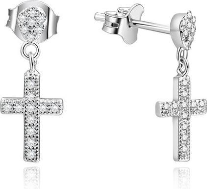 Beneto Silver earrings crosses with rhinestones AGUP1176