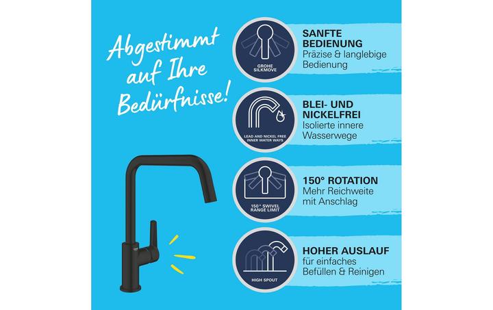 Immagine prodotto Grohe Start QuickFix Küchenarmatur, hoher Auslauf, schwenkbar, mattschwarz
