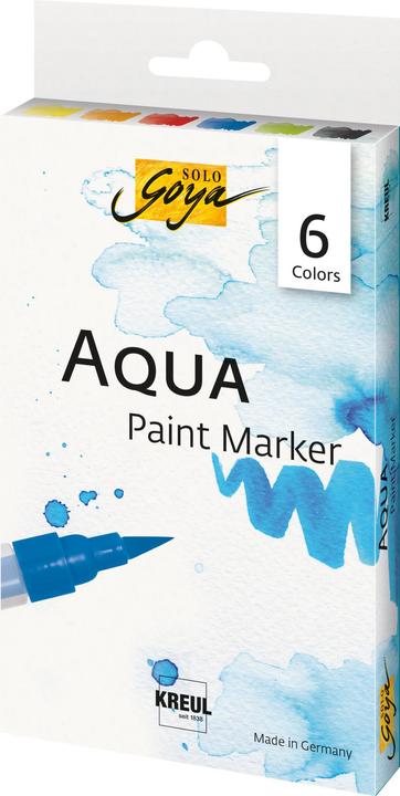 Actual product image SOLO GOYA Aqua Paint Marker Classic Colors Set of 6 (Black, Orange, Yellow green, Crimson, Cobalt blue, Lemon, 6 x)