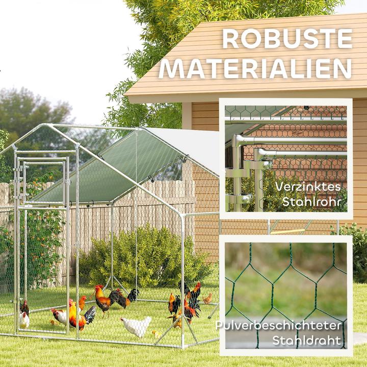 Produktbild PawHut Hühnerstall Verzinkte Stahlrohre, Stahlgitter Silber