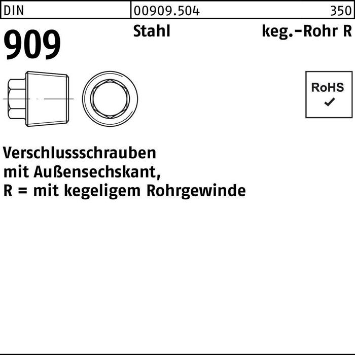 Produktbild Verschlussschraube DIN 909 m.Aussen-6-kant R 1/2 Stahl