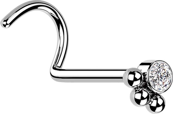 Star Piercing Nasenstecker gebogen silber Kristall mit drei Kugeln (ohne Messing, Chirurgenstahl 316L)