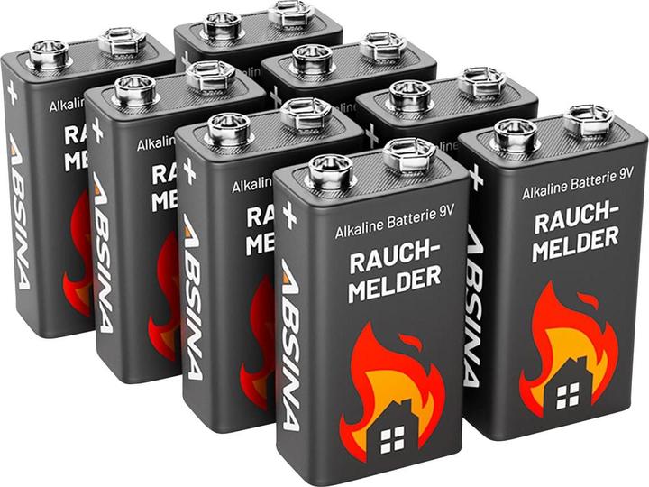 Absina 9 V Batterie 9V Alkaline Rauchmelder Batterien (8 Stk., 9V Block)