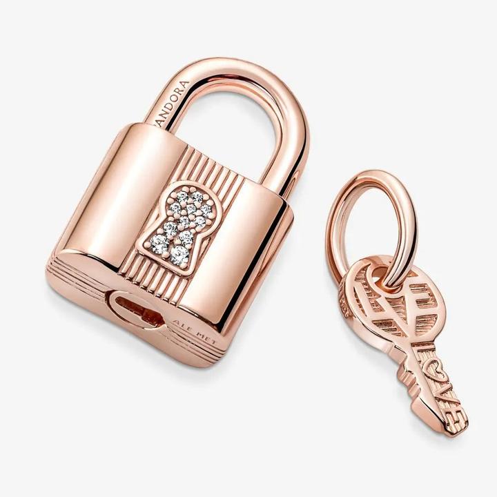 Immagine prodotto Pandora Charms/Beads a forma di rosa con chiave e lucchetto (Placcato oro rosa, Lega metallica)