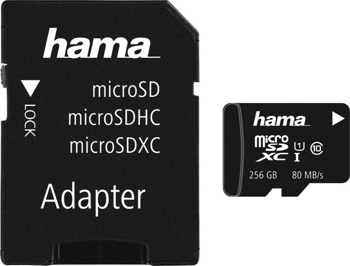 Produktbild Hama microSDXC 256GB Class 10 UHS-I 80MB/s + Adapter/Mobile (256 GB, microSDXC, U1, UHS-I)