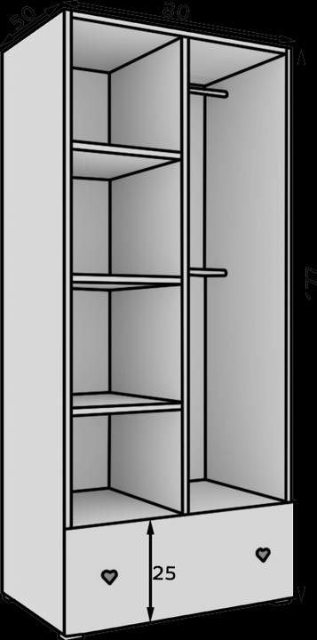 Actual product image ADRK Furniture Emily wardrobe with hinged doors and a heart-shaped handle (pink) (80 cm)