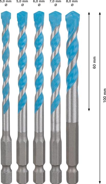 Image du produit Bosch Professional Zubehör EXPERT HEX-9 Jeu de forets MultiConstruction, 5,5/6/6/7/8 mm, 5 pcs. (5.5, 6, 7, 8 mm)