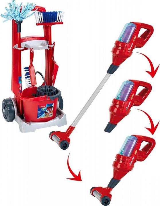 Immagine prodotto Theo Klein 6720 Carrello per le pulizie Vileda con aspirapolvere verticale I Include vari accessori tra cui moc