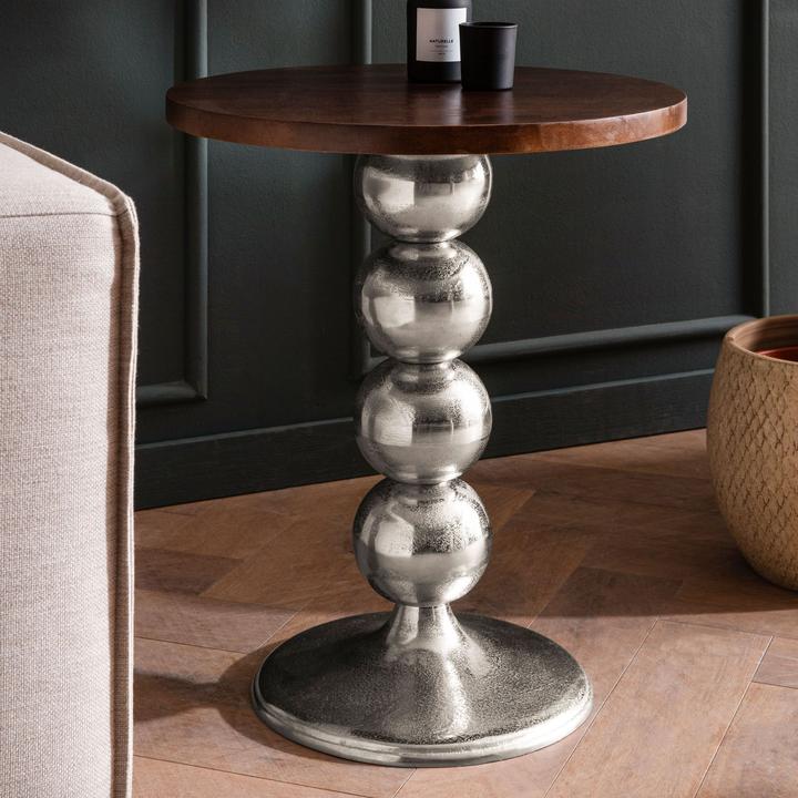 Produktbild FineBuy Beistelltisch Anstelltisch Massivholz Metall Ø 50 cm Wohnzimmertisch