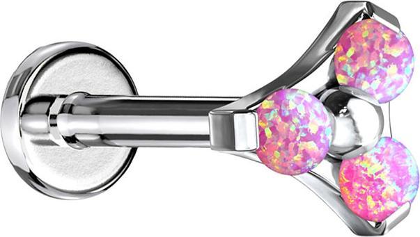 Star Piercing Micro Labret Innengewinde silber Dreieck drei Opale pink (Chirurgenstahl 316L, ohne Messing)
