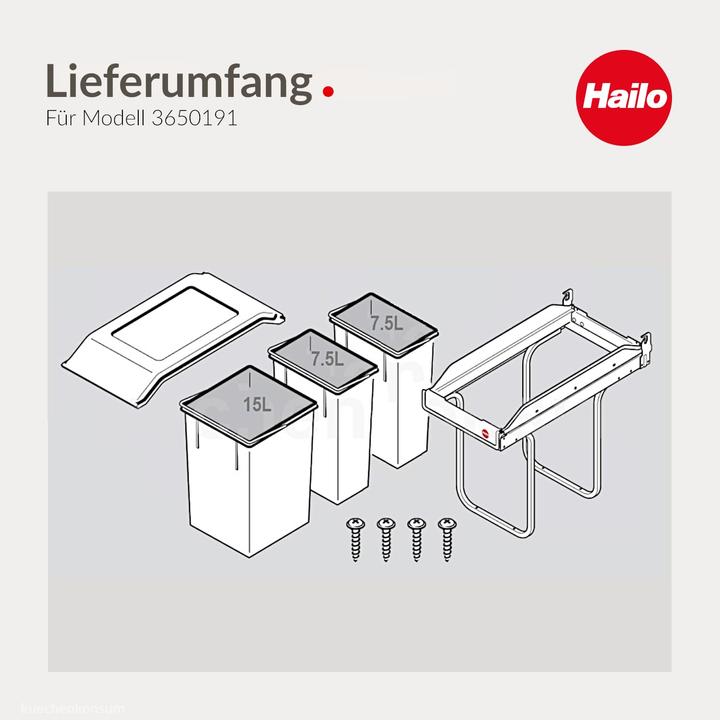 Image du produit Hailo Einbau-Abfallsammler 2x7+15L für Schränke ab 30cm (29 l)