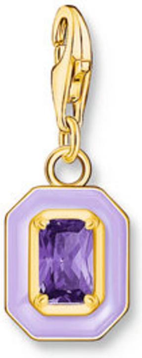 Thomas Sabo Charm-Anhänger Oktagon mit violettem Stein und Kaltemaille vergoldet (Emaille, 925er Silber)