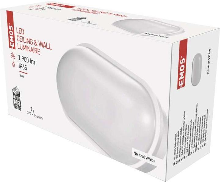 Actual product image Emos LED wall light, oval, white 20W neutral white, IP65 (1900 lm)