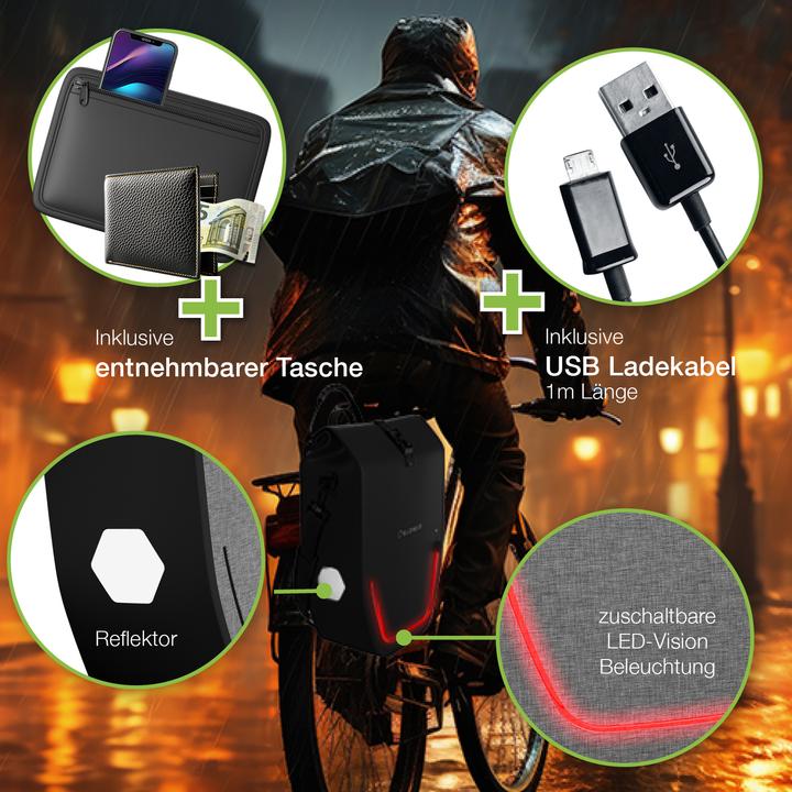 Produktbild Eloneo Fahrradtaschen wasserdicht mit LED (20 l, Gepäckträgertasche)