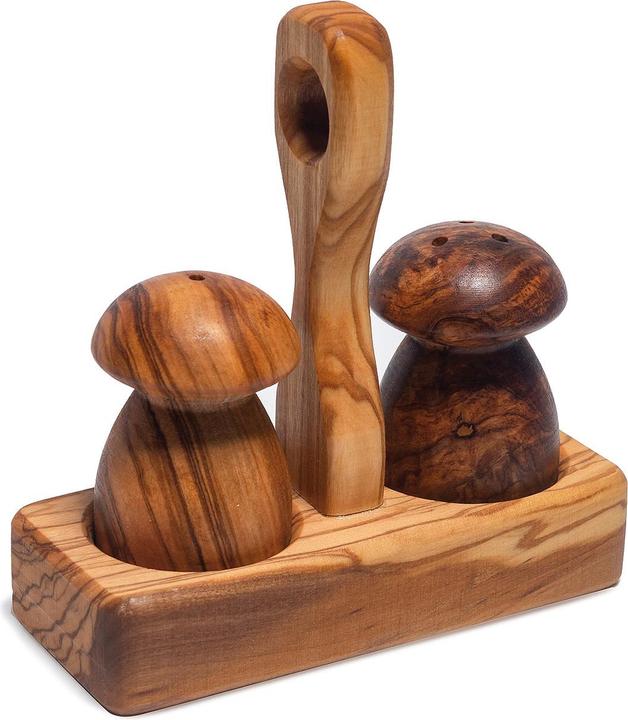 Image du produit Natura Punto Salière et poivrière, forme champignon, 13 x 10 cm, bois d'olivier (Poivre, Sel)