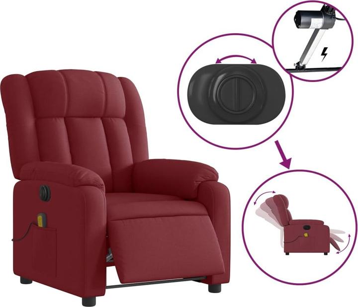 Actual product image VidaXL Massage armchair TV armchair Relax armchair Recliner armchair Wine red fabric