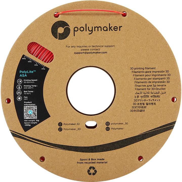Produktbild Polymaker PF01004 PolyLite Filament ASA UV-beständig, witterungsbeständig, hitze (ASA, 1.75 mm, 1000 g, Rot)