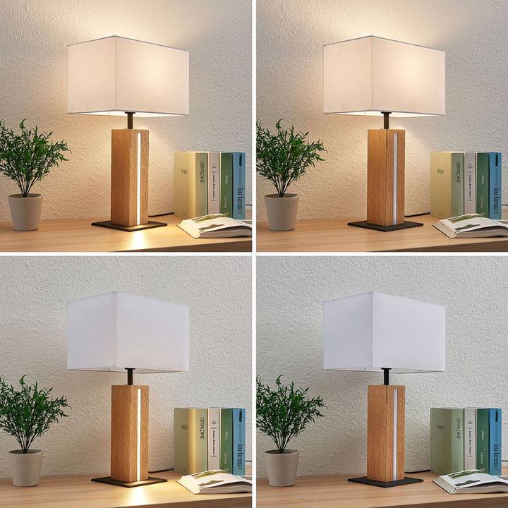 Produktbild Lindby Garry Square Tischleuchte White/Wood (200 lm, E27)