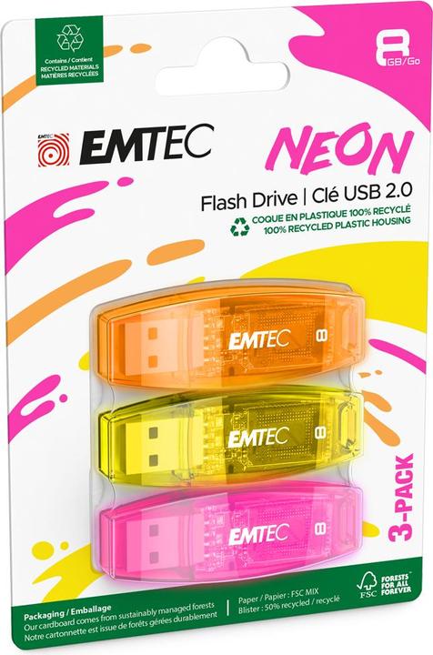 Produktbild Emtec USB2.0 C410 8GB P3 NEON (8 GB, USB-A)
