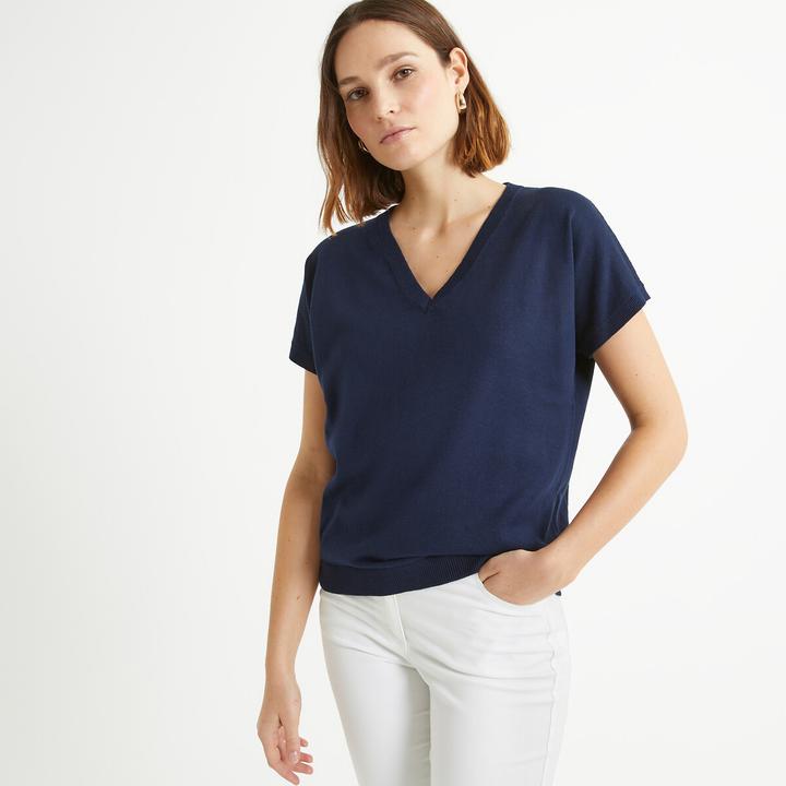 Image du produit Anne Weyburn Pull en maille fine avec encolure en V et manches courtes (W36/L38)