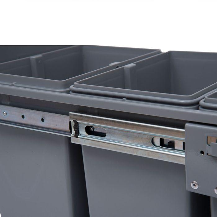 Image du produit Swisshandel24 40L Einbaumülleimer Unterschrank ausziehbarer Müllsammler mit 3 Fächer Grau (40 l)