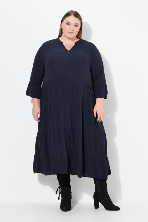 Produktbild Ulla Popken Kleid, A-Linie, Tunika-Ausschnitt, 3/4-Volantarm (56)