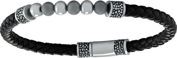 Jourdan Schwarzes geflochtenes Lederarmband, Stahl (22 cm, Leder, Stahl)