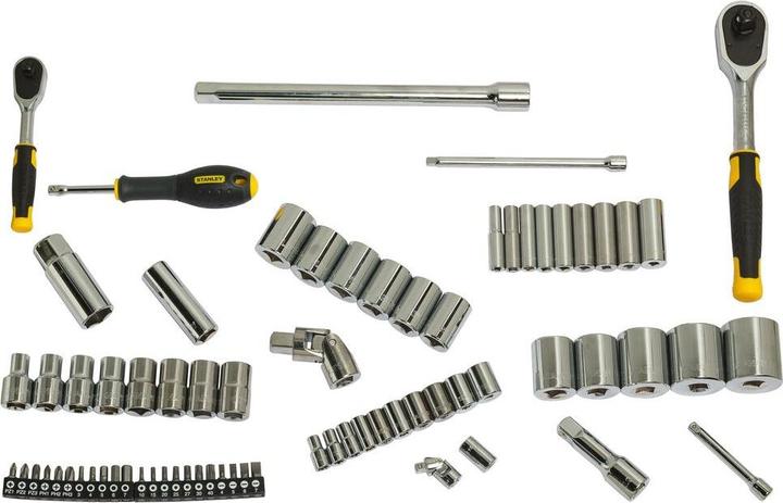 Actual product image Stanley Socket set, 72-piece, 1/2 inch, 1/4 inch, square, type socket and ratchet (21 mm)