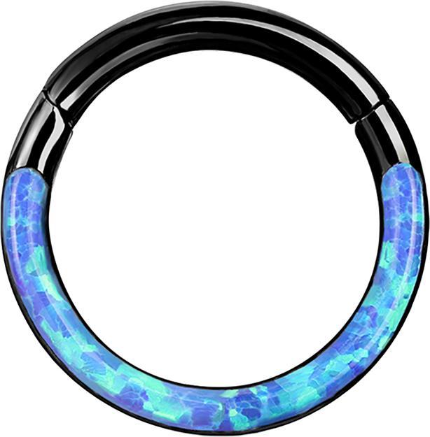 Image du produit Star Piercing Micro anneau segment pliable noir front opal stripe bleu (sans laiton, Acier chirurgical 316L)