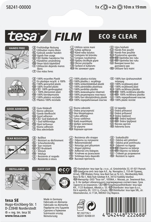 Actual product image tesa tesafilm ECO & CLEAR with mini dispenser, solvent-free and non-ageing