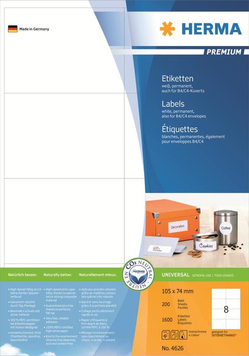 Produktbild HERMA Universal Etiketten A4