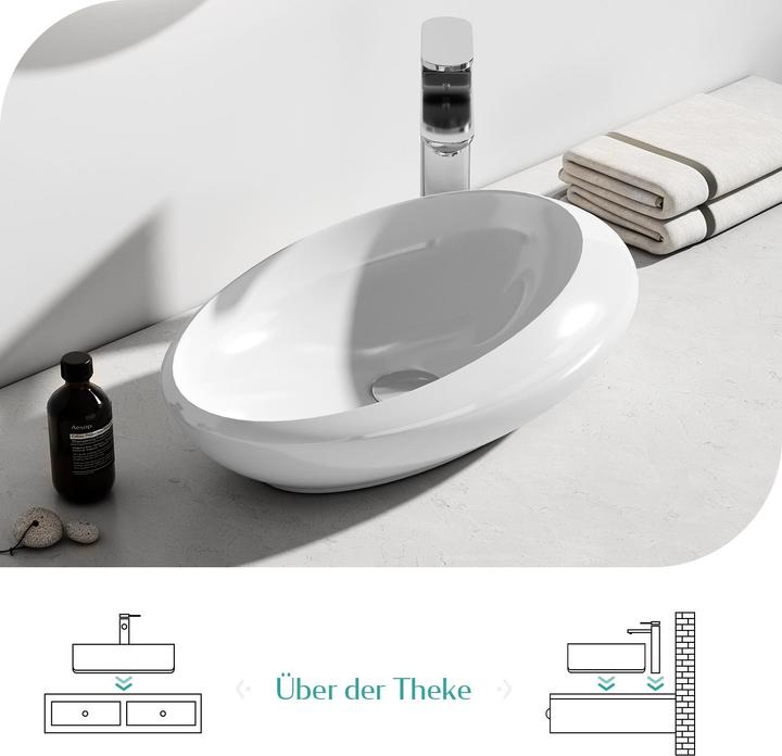 Produktbild Emke Aufsatzwaschbecken Kleines Ovales Waschbecken Waschplatz Handwaschbecken für Badezimmer, Aufsat (450 mm, 600 mm)