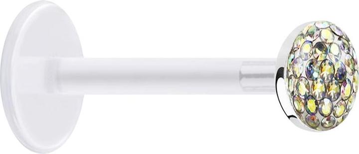 Actual product image Star Piercing Micro Labret transparent with crystal disc multicolour epoxy protective layer (Bioflex, without brass, 925 sterling silver)