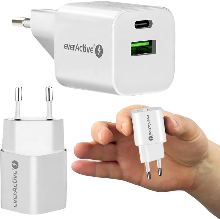 Actual product image Everactive USB/USB-C charger QC3.0 30W GaN technology White (30 W)