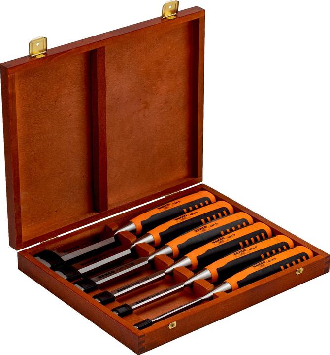 Actual product image Bahco Chisel set with rubberised handle 6-32 mm - 6-piece/wooden box (32 mm)