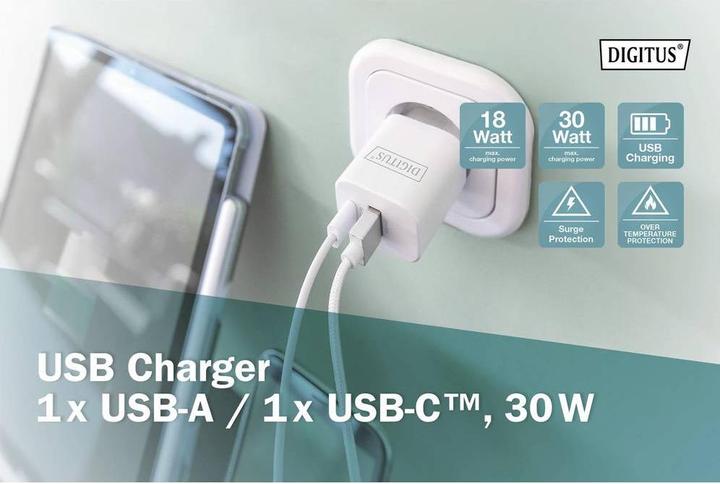 Actual product image Digitus USB Charger 1x USB-A / 1x USB-C, 30W (30 W)