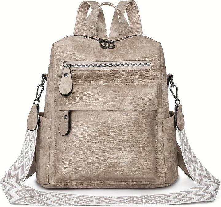 Only-Bags.Store Vintage Style PU-Leder-Rucksack mit böhmischen Riemen, grosse Kapazität, multifunktionale