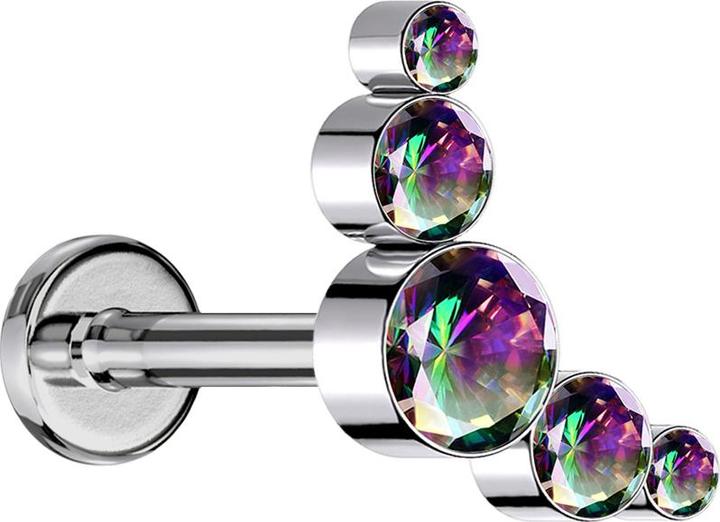 Actual product image Star Piercing Micro Threadless Labret silver five crystals dark multicolour (without brass, Titanium G23)